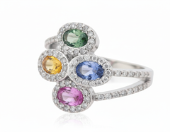 Women's Ring Maria in 14K White Gold, 0.48CTW Diamonds and Semi-precious Stones