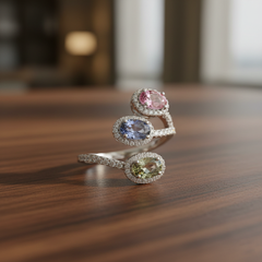 Women's Ring Autumn in 14K White Gold, 0.52CTW Diamonds and Semi-Precious Stones