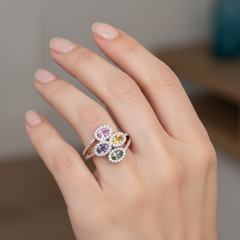 Women's Ring Audrey in 14K Yellow Gold, 0.46CTW Diamonds and Semi-precious Stones