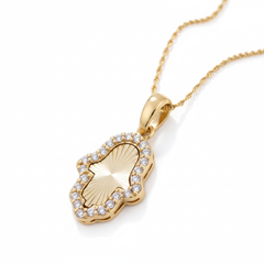 Religious Unisex Pendant Hamsa-1 in 10K Yellow Gold and 0.11CTW Diamonds