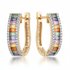 Women's Earrings Clara in 14K Yellow Gold, 0.69CTW Diamonds and Semi-precious Stones