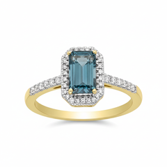 Women's Ring Liliana in 14K Yellow Gold, 0.16CTW Diamonds and 0.53 Carats Blue Sapphire