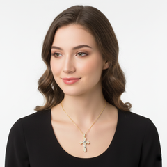 Religious Unisex Pendant Chris-3 with 10K Yellow and White Gold and 0.15CTW Diamonds