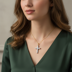 Religious Unisex Pendant Chris-2 with 10K yellow gold and 0.18CTW diamonds