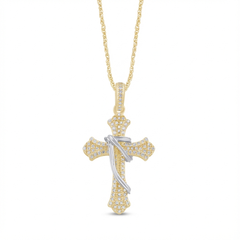 Religious Unisex Pendant Chris-3 with 10K Yellow and White Gold and 0.15CTW Diamonds