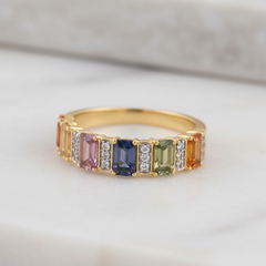 Women's Ring Allison in 14K Yellow Gold, 0.09CTW Diamonds and Semi-precious Stones
