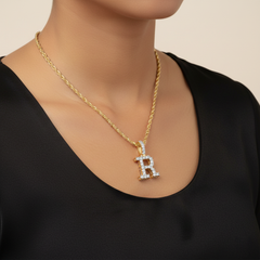 Alphabet Unisex Pendant "R" from Vérité Collection in 10K Yellow Gold and 0.21CTW Diamonds