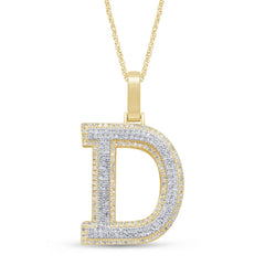 Alphabet Unisex Pendant "D" from Hollywood Collection in 10K Yellow Gold and 0.43CTW Diamonds