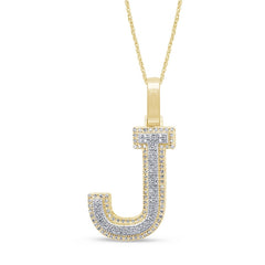 Alphabet Unisex Pendant "J" from Hollywood Collection in 10K Yellow Gold and 0.28CTW Diamonds