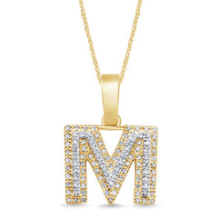 Alphabet Unisex Pendant "M" from Hollywood Collection in 10K Yellow Gold and 0.16CTW Diamonds