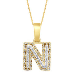 Alphabet Unisex Pendant "N" from Hollywood Collection in 10K Yellow Gold and 0.16CTW Diamonds