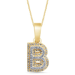 Alphabet Unisex Pendant "B" from Hollywood Collection in 10K Yellow Gold and 0.14CTW Diamonds