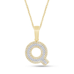 Alphabet Unisex Pendant "Q" from Hollywood Collection in 10K Yellow Gold and 0.15CTW Diamonds