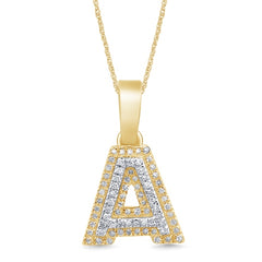 Alphabet Unisex Pendant "A" from Hollywood Collection in 10K Yellow Gold and 0.14CTW Diamonds