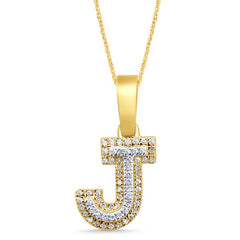 Alphabet Unisex Pendant "J" from Hollywood Collection in 10K Yellow Gold and 0.10CTW Diamonds