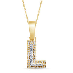 Alphabet Unisex Pendant "L" from Hollywood Collection in 10K Yellow Gold and 0.08CTW Diamonds
