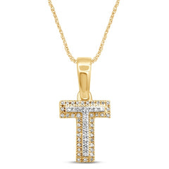 Alphabet Unisex Pendant "T" from Hollywood Collection in 10K Yellow Gold and 0.10CTW Diamonds