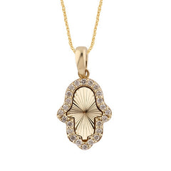 Religious Unisex Pendant Hamsa-1 in 10K Yellow Gold and 0.11CTW Diamonds