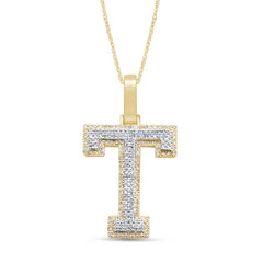 Alphabet Unisex Pendant "T" from Hollywood Collection in 10K Yellow Gold and 0.28CTW Diamonds