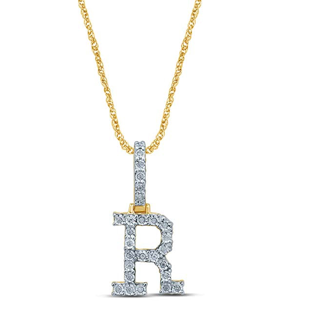 Alphabet Unisex Pendant "R" from Vérité Collection in 10K Yellow Gold and 0.21CTW Diamonds
