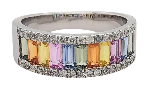 Women's Ring Valentina in 14K White Gold, 0.27CTW Diamonds and Semi-precious Stones