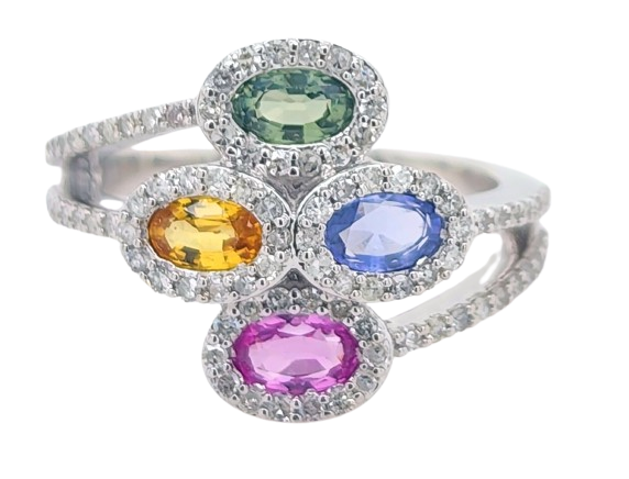 Women's Ring Maria in 14K White Gold, 0.48CTW Diamonds and Semi-precious Stones