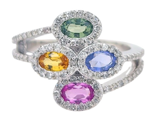 Women's Ring Maria in 14K White Gold, 0.48CTW Diamonds and Semi-precious Stones