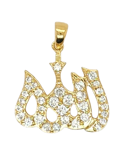 Religious Unisex Pendant Muslim-1 in 18K Yellow Gold and 0.43CTW Diamonds