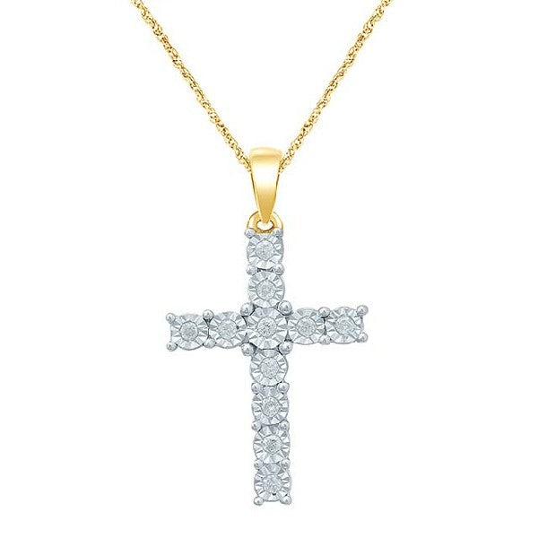 Religious Unisex Pendant Chris-2 with 10K yellow gold and 0.18CTW diamonds