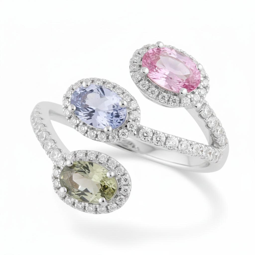Women's Ring Autumn in 14K White Gold, 0.52CTW Diamonds and Semi-Precious Stones