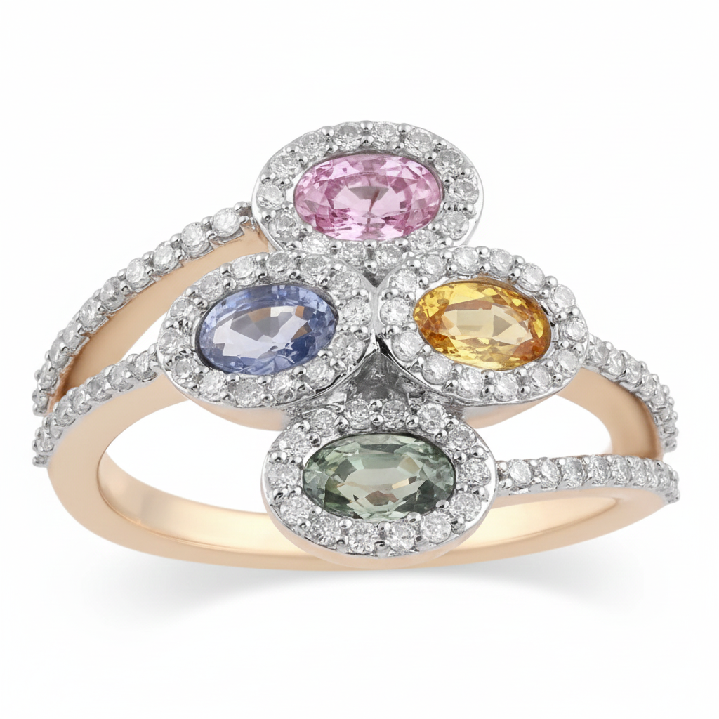 Women's Ring Audrey in 14K Yellow Gold, 0.46CTW Diamonds and Semi-precious Stones