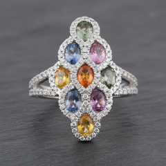 Women's Ring Kendall in 14K Yellow Gold, 0.53CTW Diamonds and Semi-precious Stones