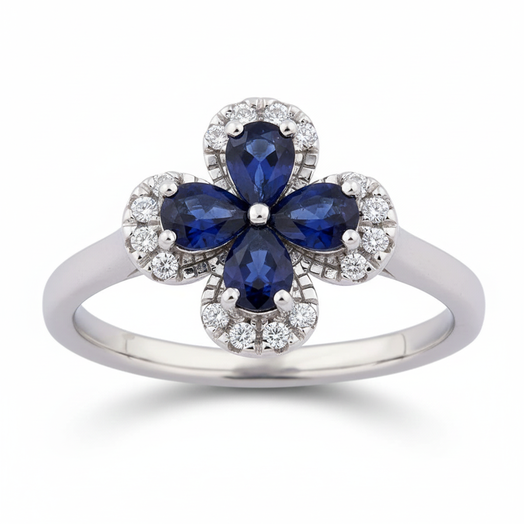 Women's Ring Talia in 10K White Gold, 0.13CTW Diamonds and 0.72CT Blue Sapphire