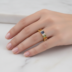 Women's Ring Allison in 14K Yellow Gold, 0.09CTW Diamonds and Semi-precious Stones