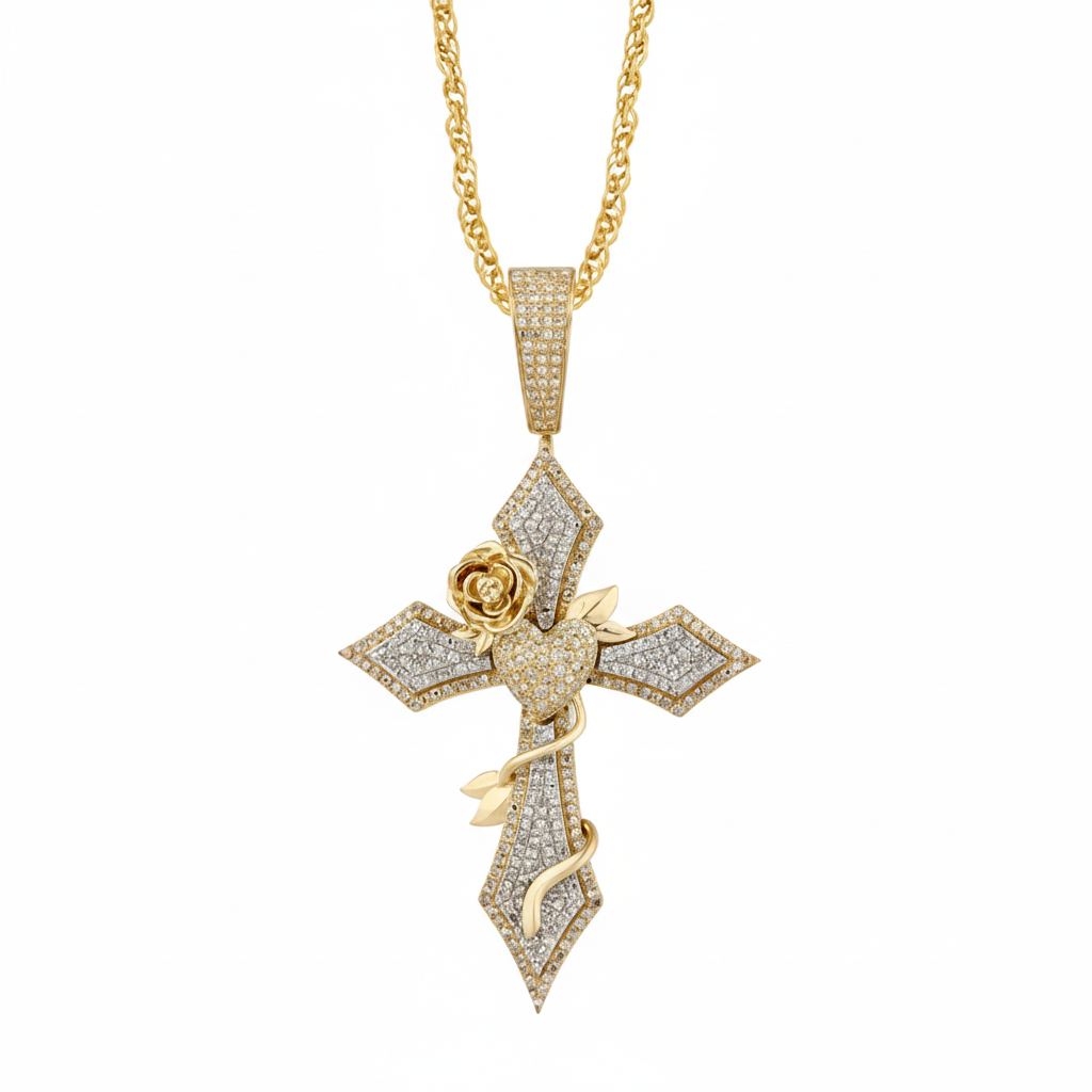 Religious Unisex Pendant Chris-1 in 10K Yellow Gold and 0.67CTW Diamonds