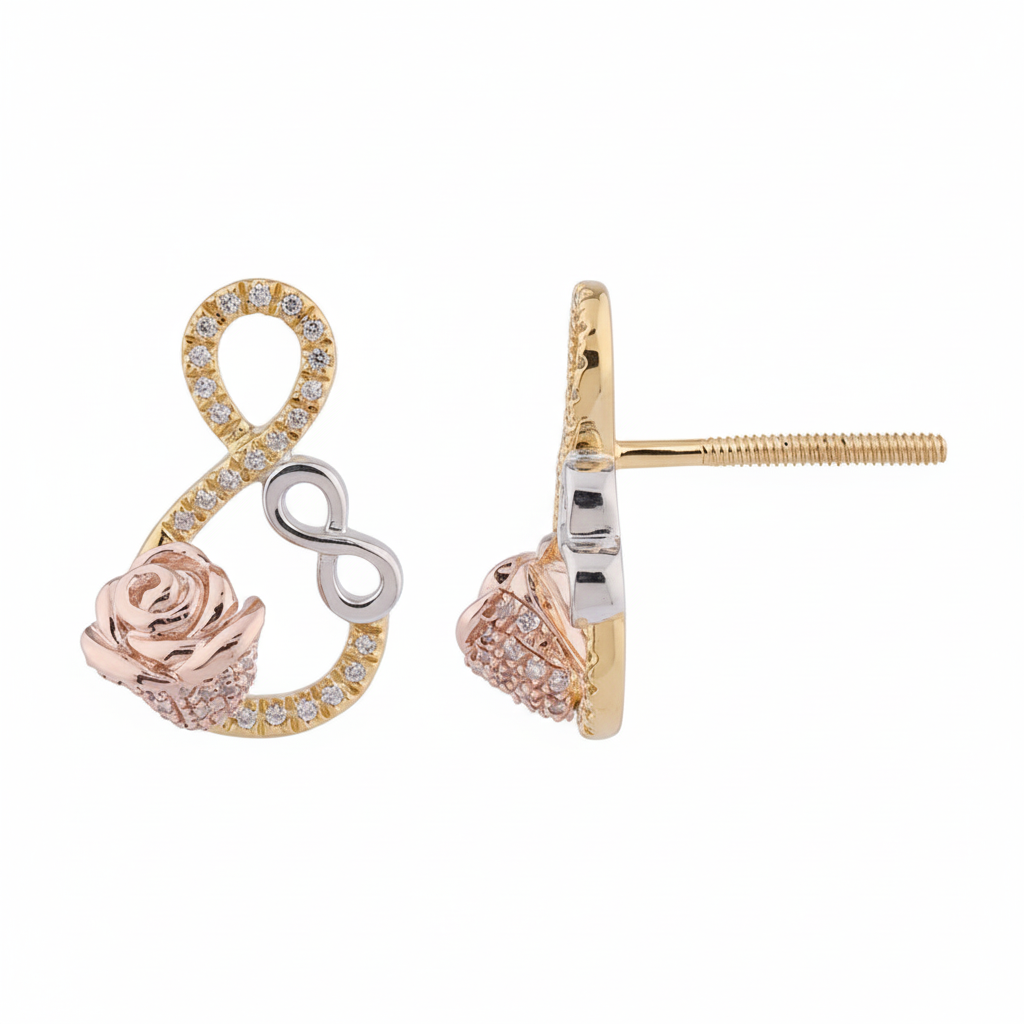 Women's Earrings Gracie in 10K Yellow, White and Rose Gold (Tri-color) and 0.11CTW Diamonds