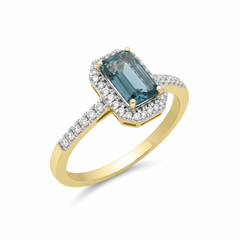 Women's Ring Liliana in 14K Yellow Gold, 0.16CTW Diamonds and 0.53 Carats Blue Sapphire
