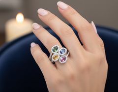 Women's Ring Maria in 14K White Gold, 0.48CTW Diamonds and Semi-precious Stones