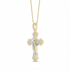 Religious Unisex Pendant Chris-3 with 10K Yellow and White Gold and 0.15CTW Diamonds