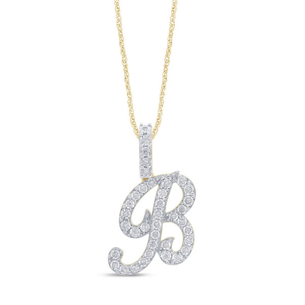 Alphabet Unisex Pendant "B" from Regalia Collection in 10K White Gold and 0.24CTW Diamonds