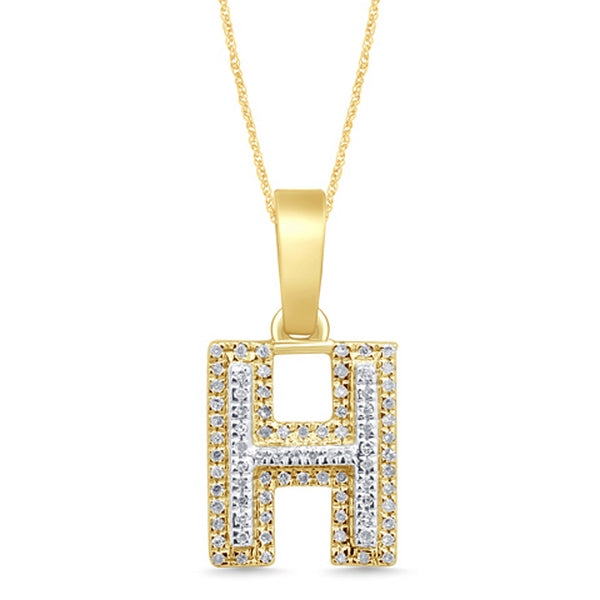 Alphabet Unisex Pendant "H" from Hollywood Collection in 10K Yellow Gold and 0.15CTW Diamonds