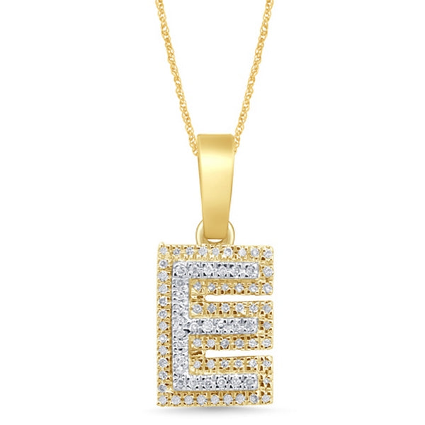 Alphabet Unisex Pendant "E" from Hollywood Collection in 10K Yellow Gold and 0.13CTW Diamonds