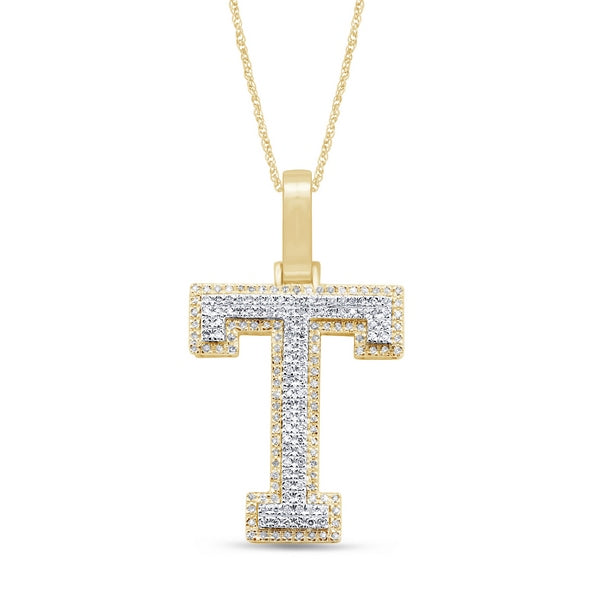 Alphabet Unisex Pendant "T" from Hollywood Collection in 10K Yellow Gold and 0.28CTW Diamonds